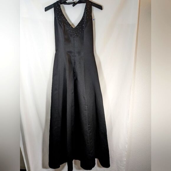 Dave & Johnny by Laura Ryner Prom Dress Black Halter Top Maxi Stone Beading - Picture 1 of 10